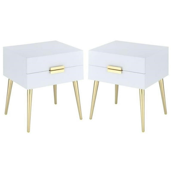 Home Square 2-Piece Furniture End Table Set in White and Gold