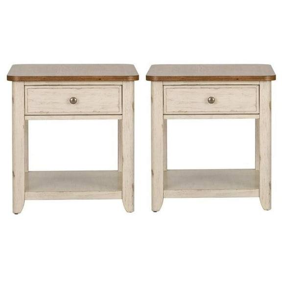 Home Square 2-Piece Furniture Farmhouse Reimagined End Table with Basket Set