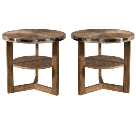 Home Square 2-Piece Furniture Omega Raised Round End Table Set in Honey