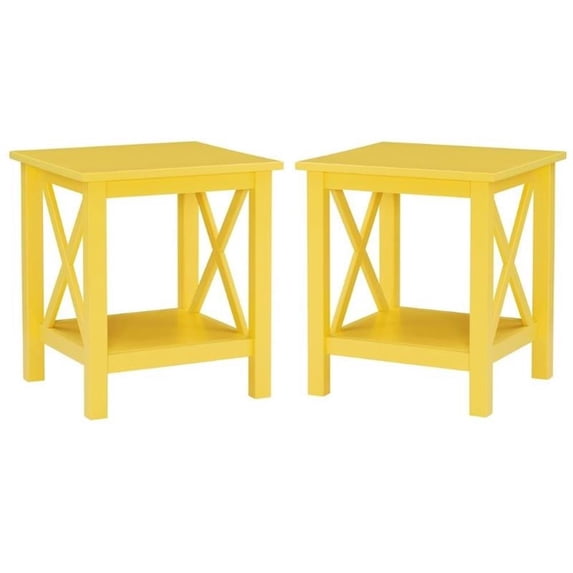Home Square 2-Piece Furniture Pinewood End Table Set in Yellow