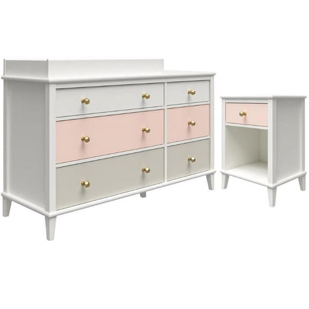 Home Square 2-Piece Furniture Set with 6-Drawer Changing Table and Nightstand