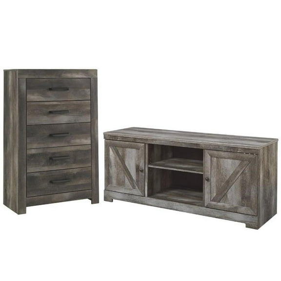 Home Square 2-Piece Furniture Set with 63" TV Stand and 5 Drawer Chest in Gray