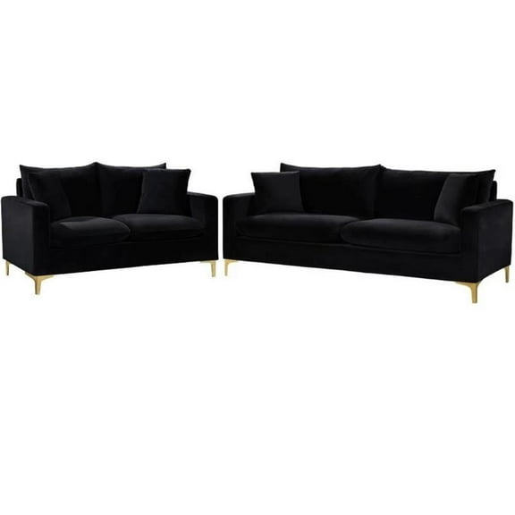 Home Square 2-Piece Furniture Set with Contemporary Velvet Loveseat and Sofa