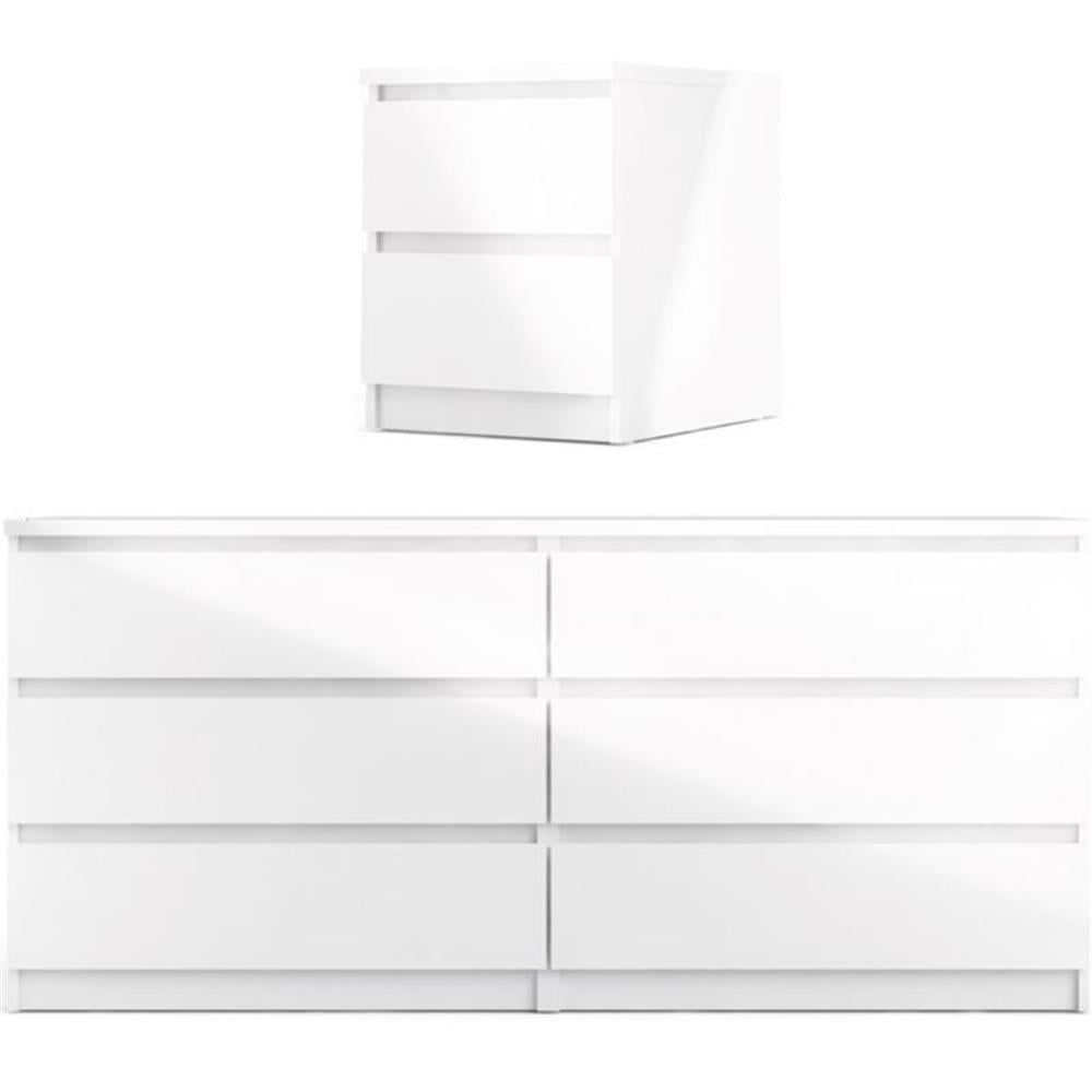 White High Gloss Freestanding Bedroom Dresser and Nightstand Set