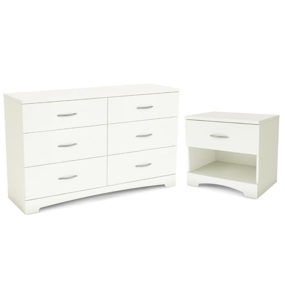 Pure White Laminated Particle Board Dresser and Nightstand Set