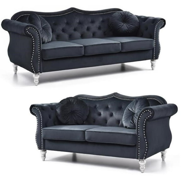 Home Square 2-Piece Furniture Set with Sofa and Loveseat in Black