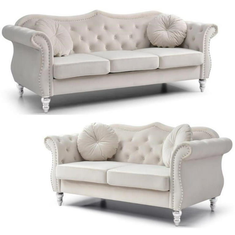 【LOTSYOU】Heart 2way Warmmer Ivory Home Square 2-Piece Furniture Set with Sofa and Loveseat in
