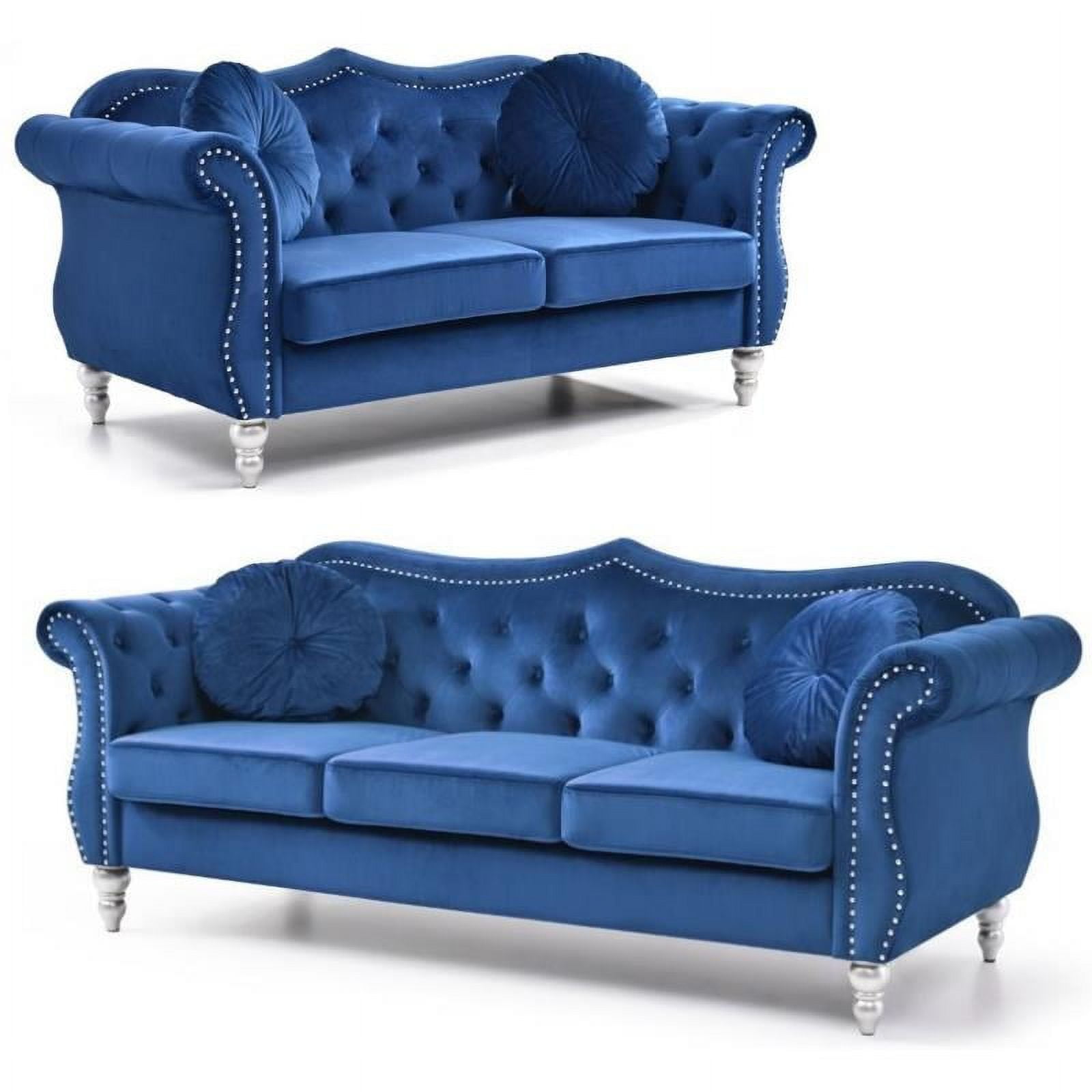 Home Square 2Piece Furniture Set with Sofa and Loveseat in Navy Blue