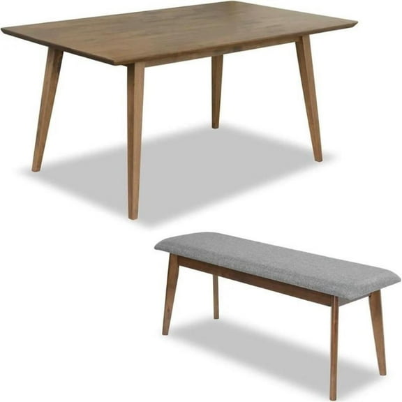Home Square 2 Piece Furniture Set with Wood Dining Table and Large Bench