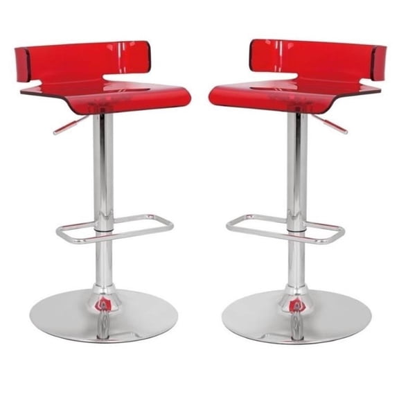 Home Square 2-Piece Furniture Swivel Adjustable Bar Stool Set in Red