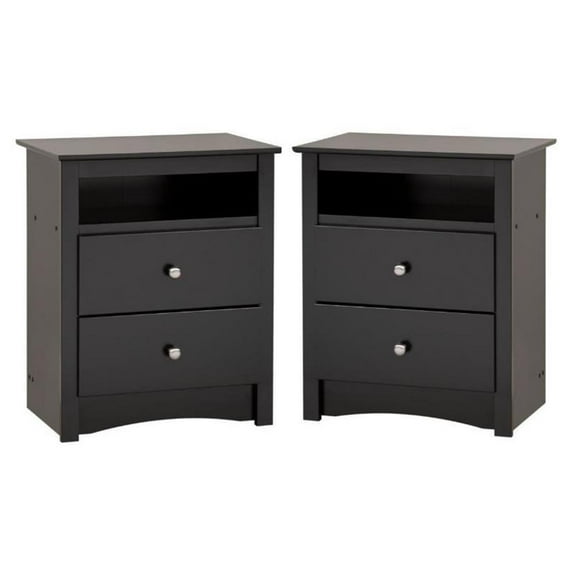 Home Square 2-Piece Furniture Tall 2-Drawer Night Stand Set in Black