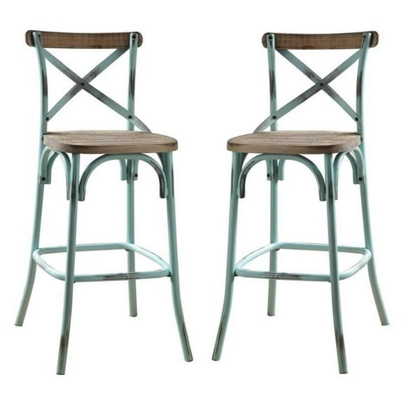 Home Square 2-Piece Furniture Wood Bar Stool Set in Antique Sky