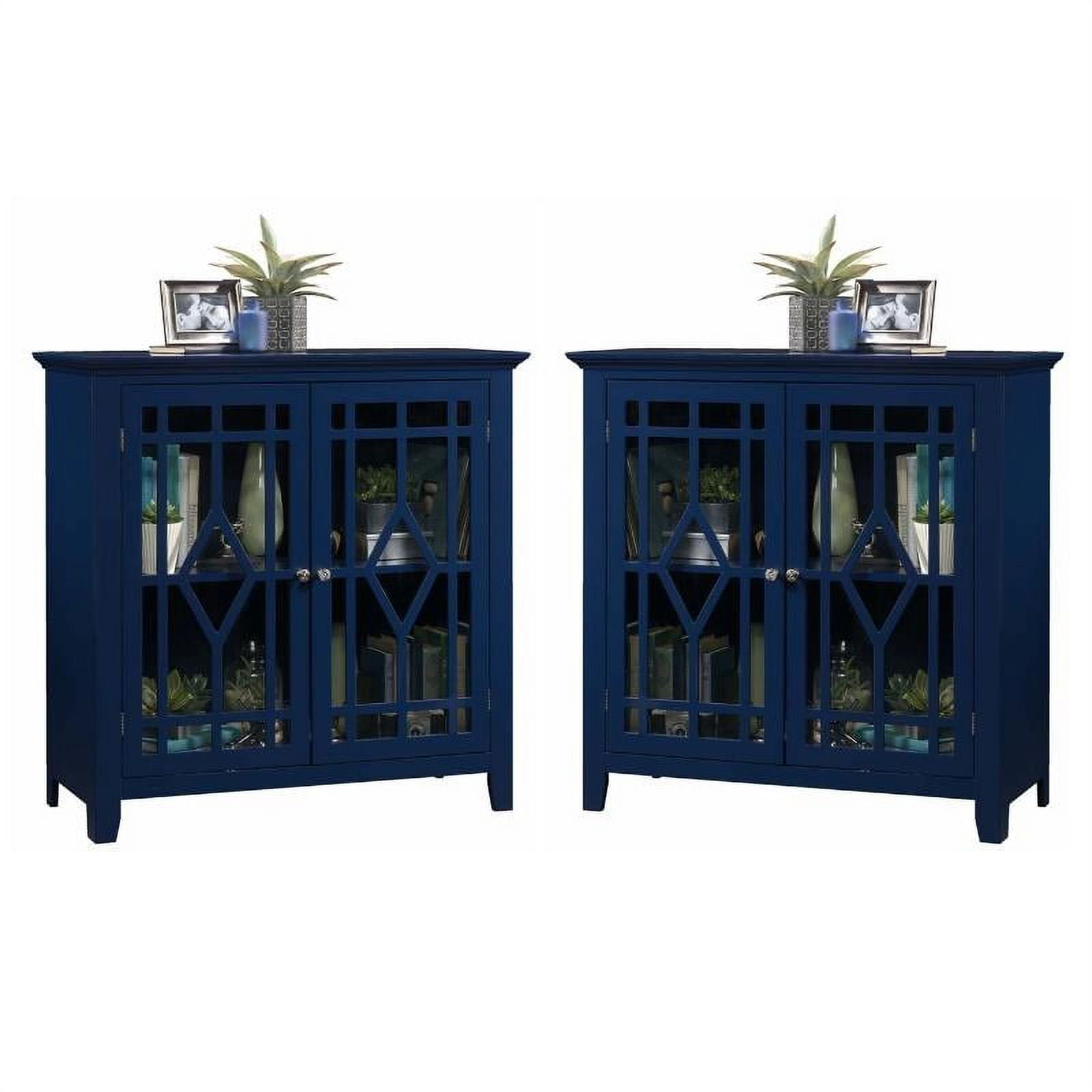 Home Square 2 Piece Geometric Glass Door Accent Curio Cabinet Set in Indigo Blue