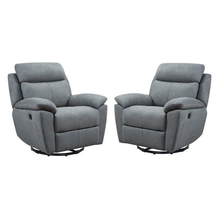 Home Square 2 Piece Glider and Swivel Power Recliner Set in Gray