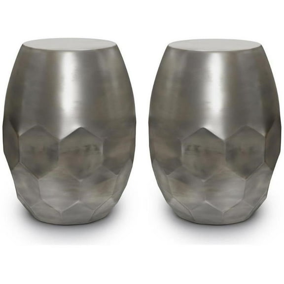 Home Square 2-Piece Industrial 16" Accent Side Table Set in Antique Silver