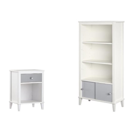 Home Square 2 Piece Kids Bedroom Set with Bookcase and Nightstand in Gray