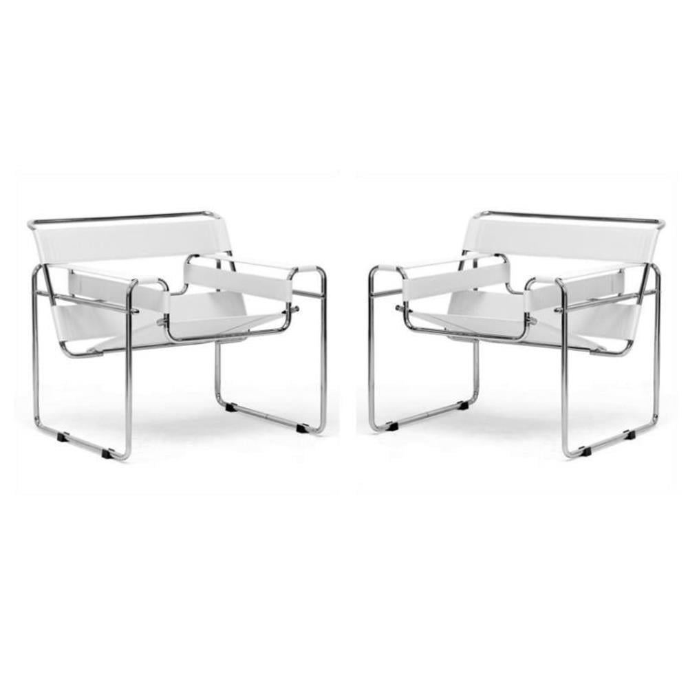 Home Square 2 Piece Leather Accent Arm Chair Set with Metal Frame in White