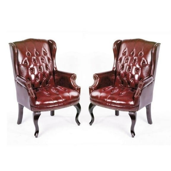 Home Square 2 Piece Leather Guest Office Accent Chair Set in Red