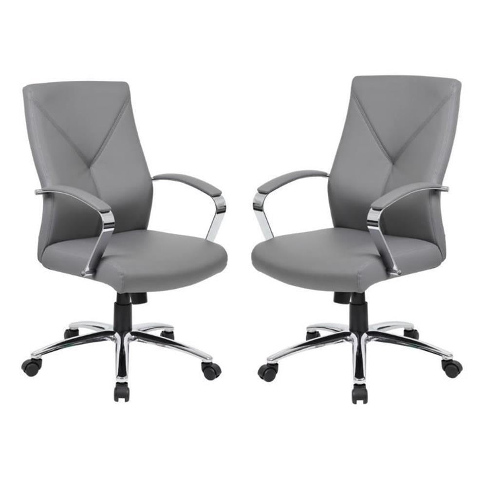 Home Square 2 Piece Leather Plus Executive Chair Set with Arms in Gray