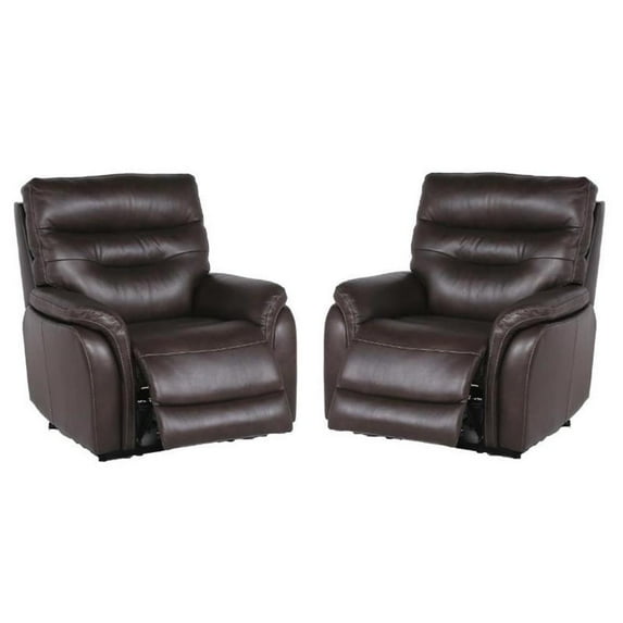Home Square 2 Piece Leather Power Recliner Chair Set in Dark Brown