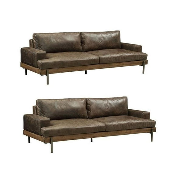 Home Square 2 Piece Leather Sofa Set in Oak and Distress Chocolate