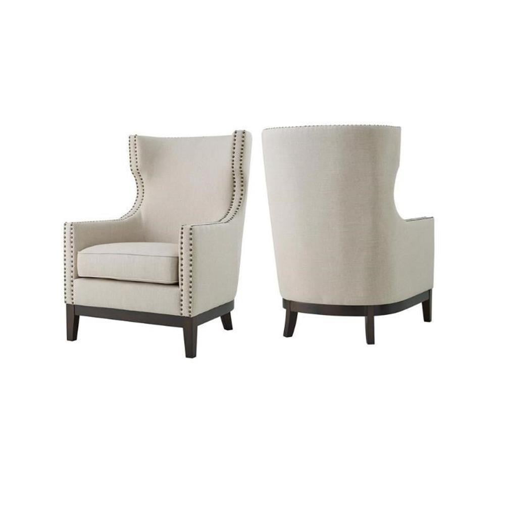 Classic Luxury Quilted Accent Chair - Beige Upholstery, Nailhead Trim