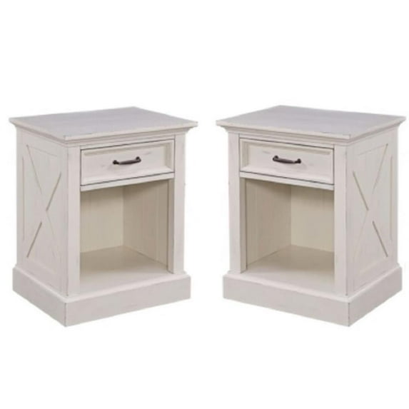 Home Square 2 Piece Lodge Solid Wood Night Stand Set with Drawer in White