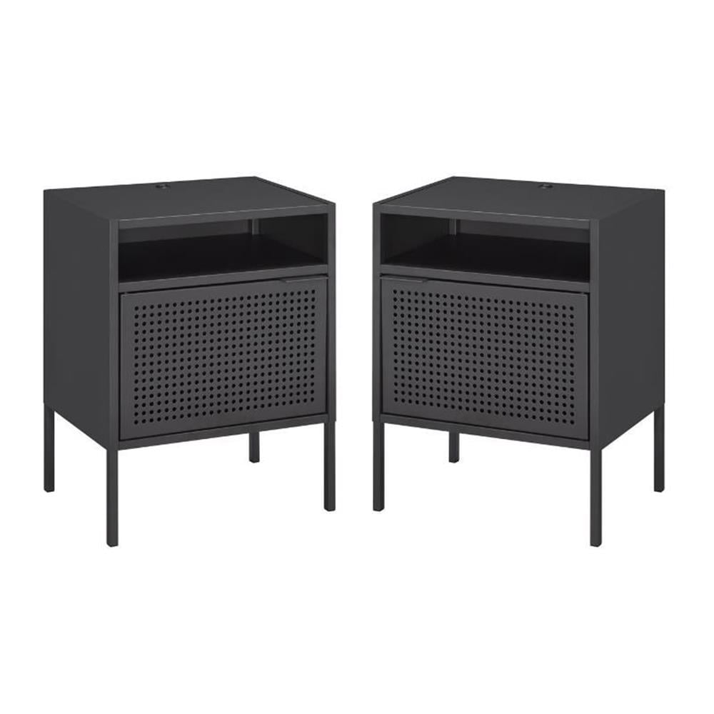 Gray Metal Nightstand Set with USB Port and Storage