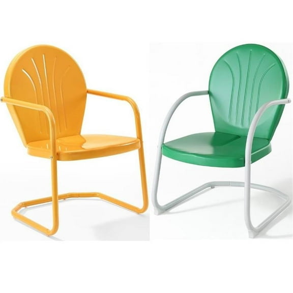 Home Square 2 Piece Metal Patio Chair Set in Tangerine and Grasshopper Green