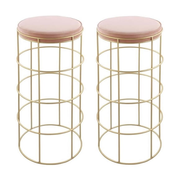 Home Square 2 Piece Metal Rebar Velvet Counter Stool Set in Pink