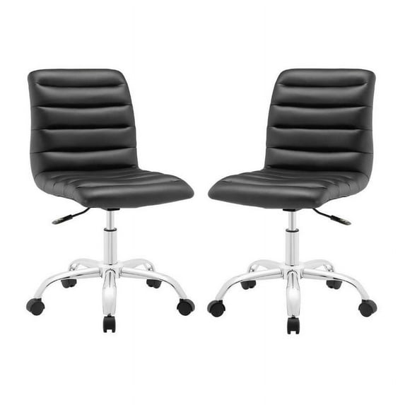 Home Square 2 Piece Mid Back Armless Swivel Office Chair Set in Black
