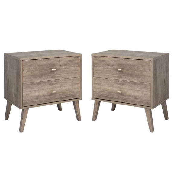 Home Square 2 Piece Mid Century Modern Nightstand Set in Drifted Gray