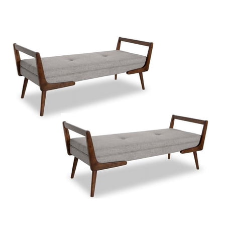 Home Square 2 Piece Mid Century Modern Poppy Bench Set in Gray and Brown