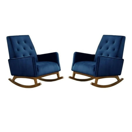 Home Square 2 Piece Mid Century Modern Velvet Rocking Chair Set in Blue