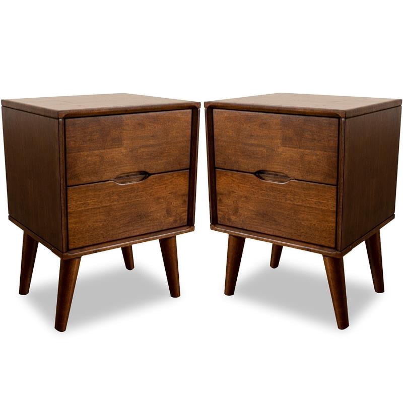 Home Square 2 Piece MidCentury Modern Wood Nightstand Set in Walnut