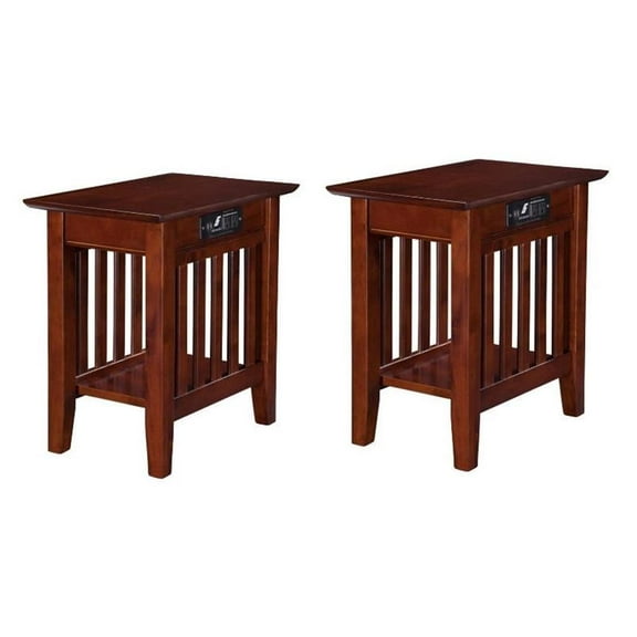 Home Square 2 Piece Mission Charger Chair Side Table Set in Walnut