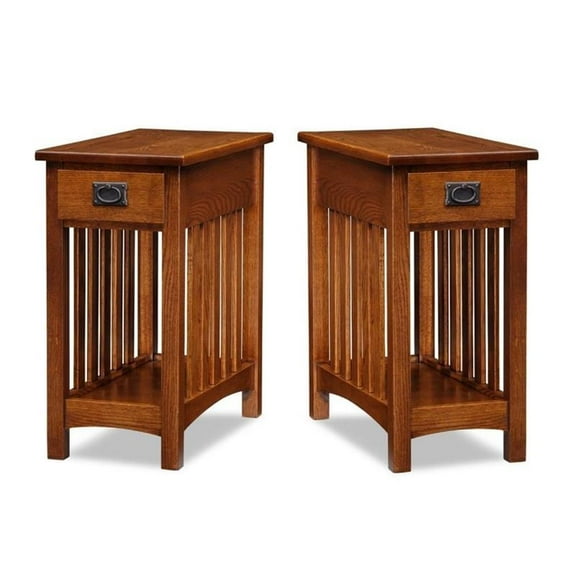 Home Square 2 Piece Mission Wood End Table Set in Medium Oak