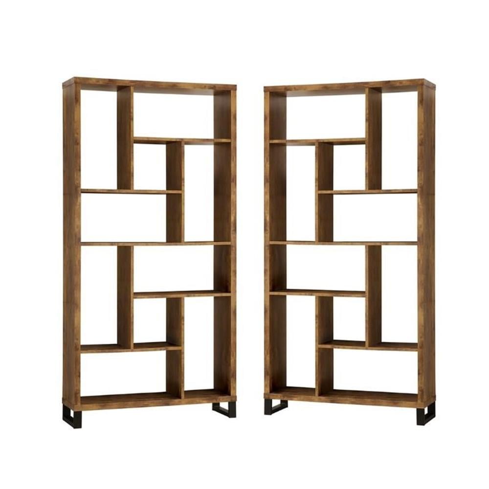 Antique Nutmeg and Black 10-Shelf Modern Cube Bookcase Set