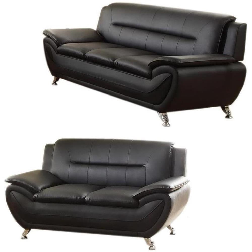 Home Square 2 Piece Modern Faux Leather Sofa And Loveseat Set Black