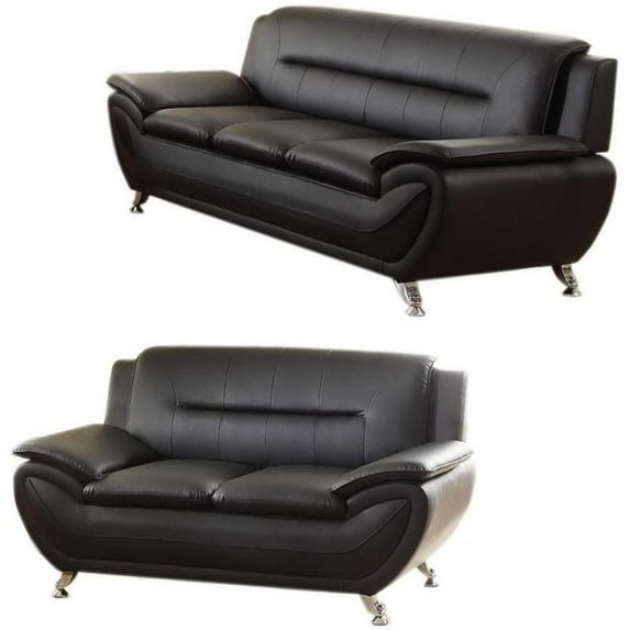 Home Square 2 Piece Modern Faux Leather Sofa And Loveseat Set Black