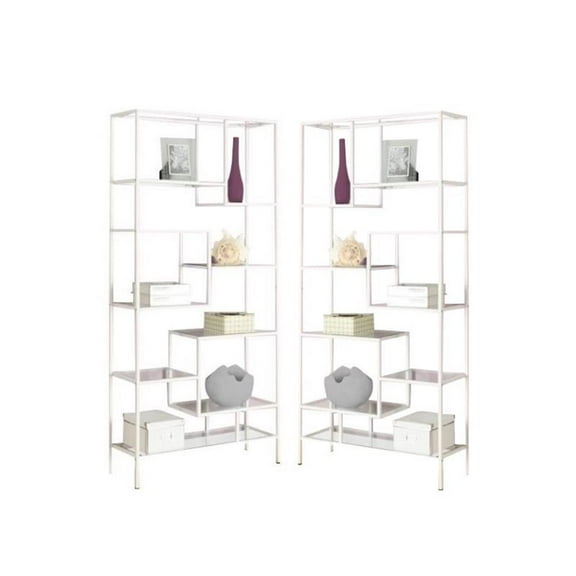 Home Square 2 Piece Modern Metal Bookcase Set in White Finish