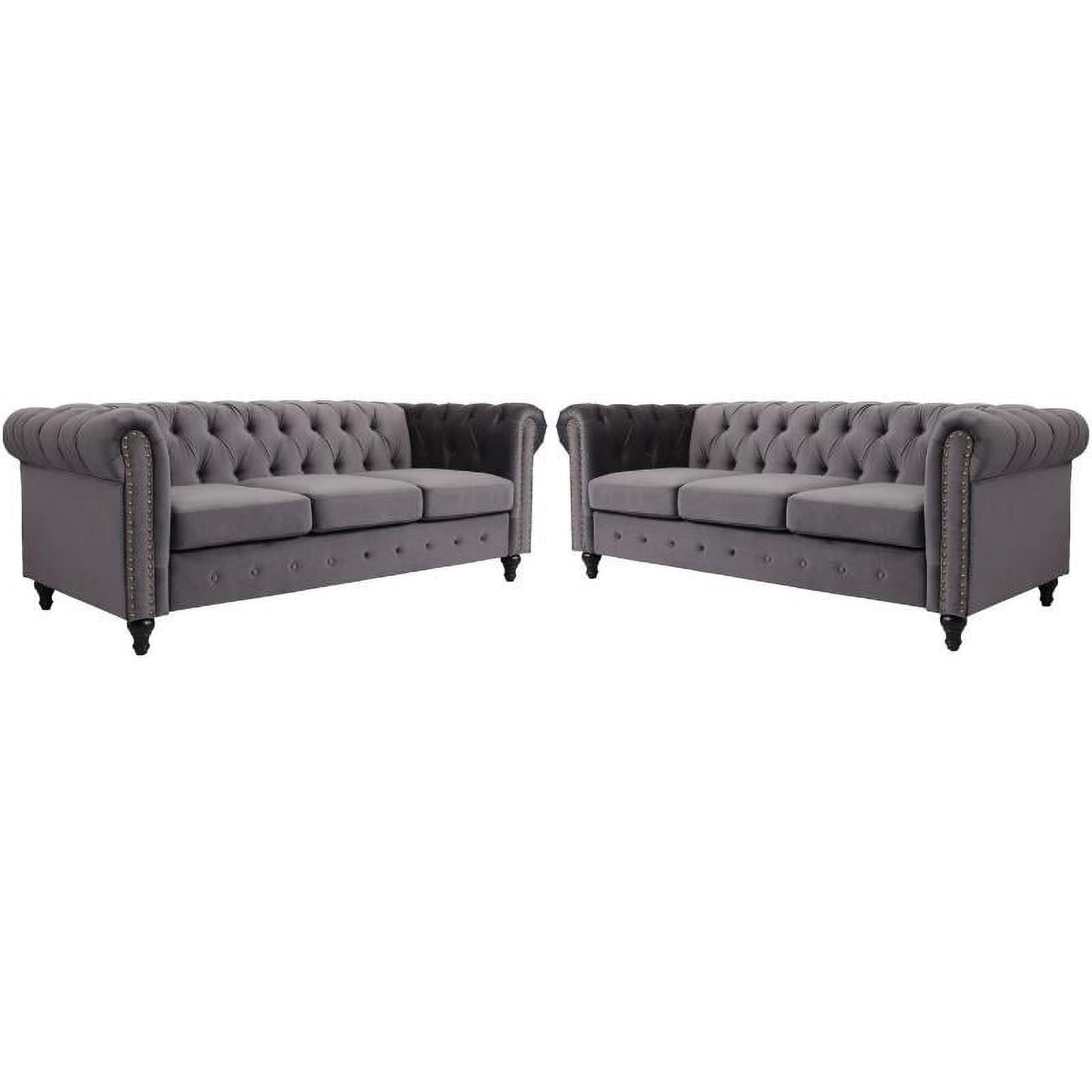 Home Square 2 Piece Modern Velvet Living Room Sofa Set in Gray