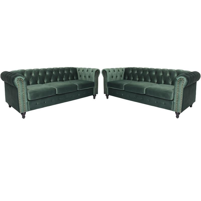 Home Square 2 Piece Modern Velvet Living Room Sofa Set in Green