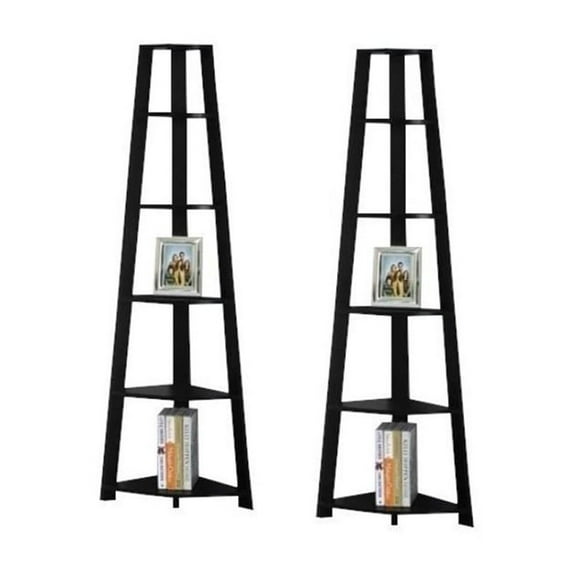 Home Square 2 Piece Modern Wood Corner Accent Etagere Set in Black