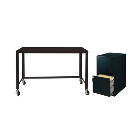 Home Square 2 Piece Office Set with Filing Cabinet and Desk in Black