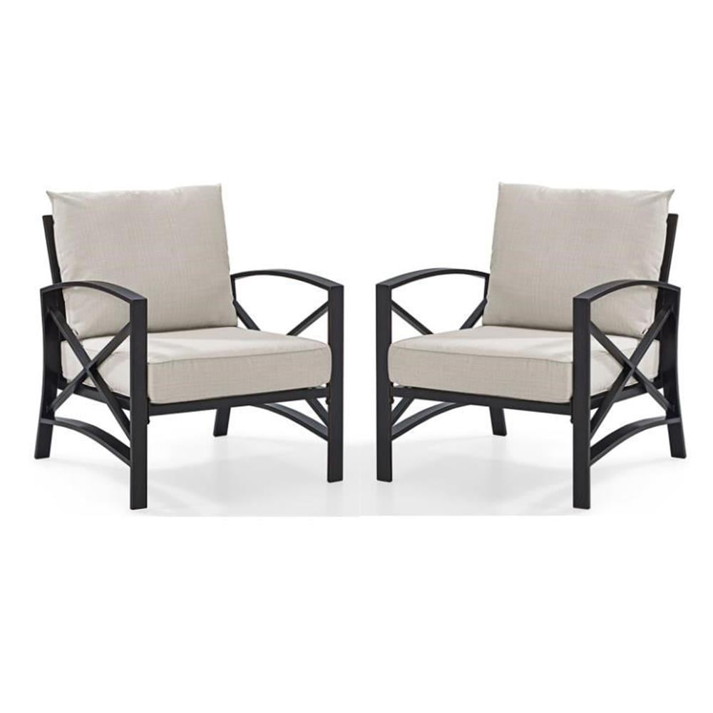 Kaplan Outdoor Steel Chairs with Oatmeal Cushions, 2-Piece Set