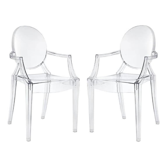Home Square 2 Piece Polycarbonate Dining Arm Chair Set in Clear
