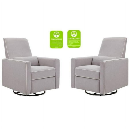 Home Square 2 Piece Recliner and Swivel Glider Set with Cream Piping in Gray