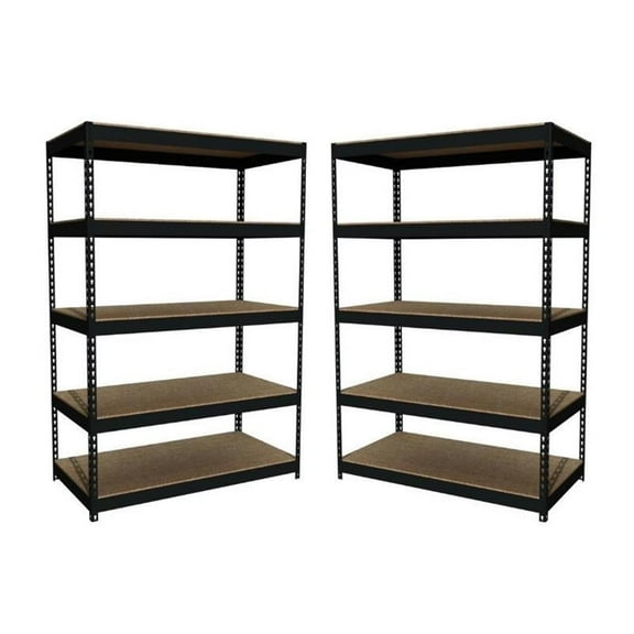 Home Square 2 Piece Riveted Metal Shelving Unit Set with 5 Shelf in Black