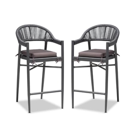 Home Square 2 Piece Rope and Metal Outdoor Bar Stool Set in Gray